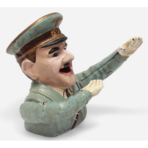 137 - A novelty cast iron money box modelled as Adolf Hitler, inscribed Hamburg 1936 to base, 17cm tall