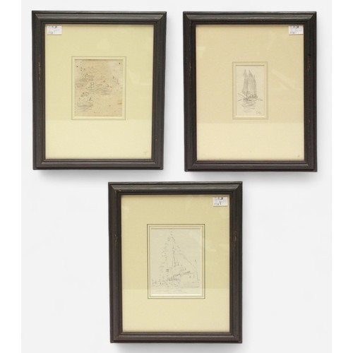 590 - William Lionel Wyllie RA (1851-1931) Three original pencil sketches including ‘Becalmed Lugger’, ‘Cr... 