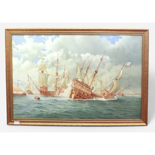 594 - William Henry Bishop (b.1942), The Sinking of The Mary Rose in The Solent off Southsea Castle, 1548,... 