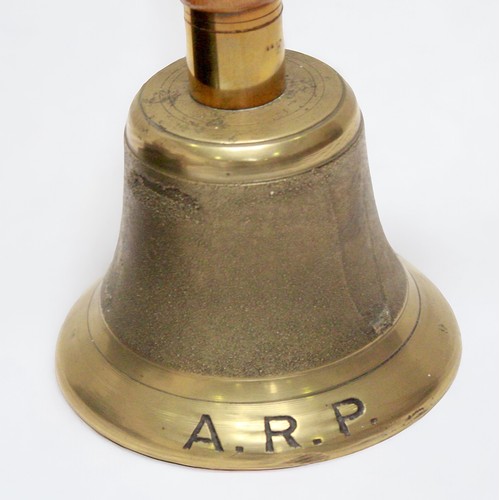 139 - A WW2 Air Raid Precaution handbell, wooden gas alarm stamped 'A.R.P. W. CLEMENTS & Sons, 1939,' hall... 