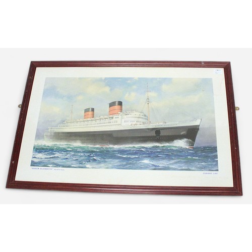 605 - Two Cunard Line advertising posters for ‘Queen Elizabeth’ and ‘Queen Mary’, after Charles E Turner, ... 