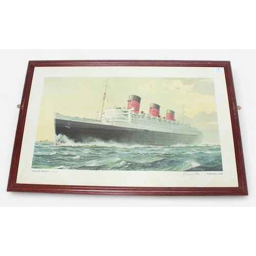 605 - Two Cunard Line advertising posters for ‘Queen Elizabeth’ and ‘Queen Mary’, after Charles E Turner, ... 