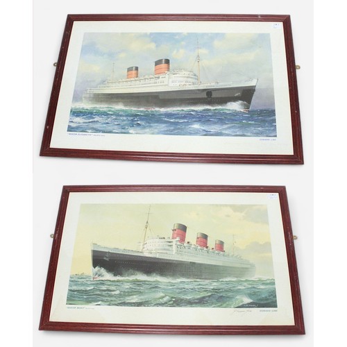 605 - Two Cunard Line advertising posters for ‘Queen Elizabeth’ and ‘Queen Mary’, after Charles E Turner, ... 