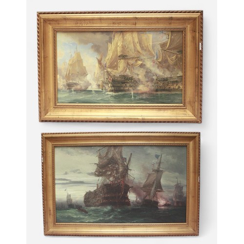 602 - After Auguste Ballin. Two various action scenes from the Battle of Trafalgar, modern Giclee colour p... 