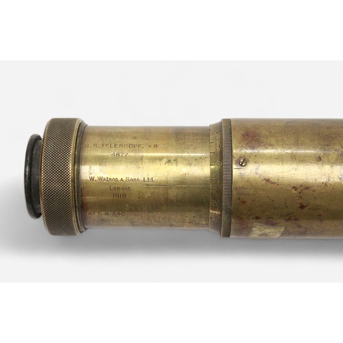 112 - A WWI-era brass telescope, by W. Watson & Sons Ltd London 1918, inscribed 'G.S. Telescope x 8, 4877,... 