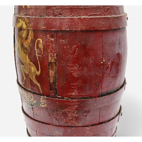 162 - A late 19th /early 20th Century Royal Navy Coopered wooden barrel painted with the Royal Crest of Un... 