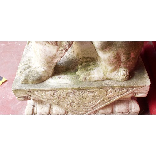 111 - A Pair of Chinese Carved Large white marble Shishi (Fo Dogs/ Temple Dogs), the female dog with paw r... 