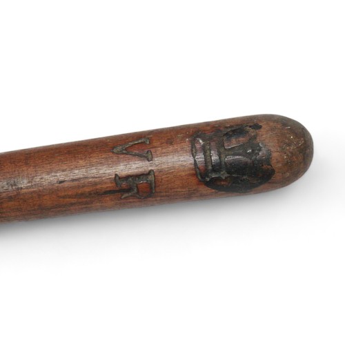 268 - A Victorian wooden police truncheon, with crowned VR cipher to shaft and ribbed handle, 45cm long, t... 