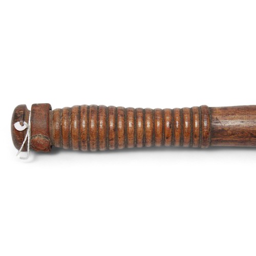 268 - A Victorian wooden police truncheon, with crowned VR cipher to shaft and ribbed handle, 45cm long, t... 