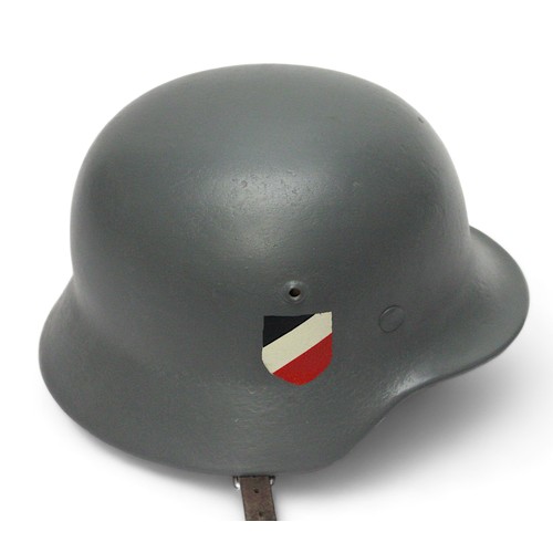 269 - A WW2 German Third Reich M35 Heer helmet, stamped EF62/ 801, 8-tongue leather liner stamped '55,' la... 