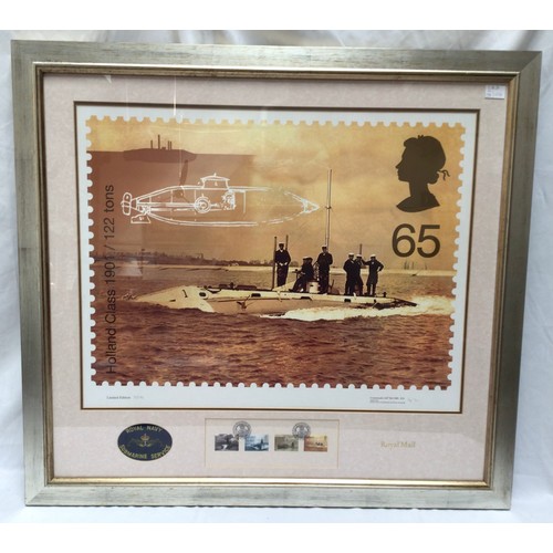 294 - Four framed limited edition Royal Mail stamp montages, all of submarine interest, with large images ... 