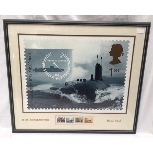 294 - Four framed limited edition Royal Mail stamp montages, all of submarine interest, with large images ... 