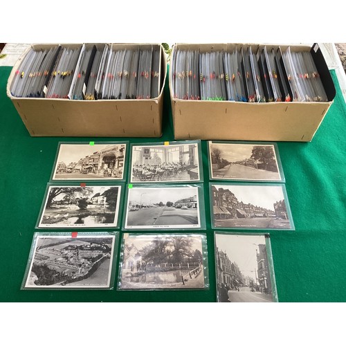 387 - Two boxes containing hundreds of Surrey cards in alphabetical sections, with a good number of street... 