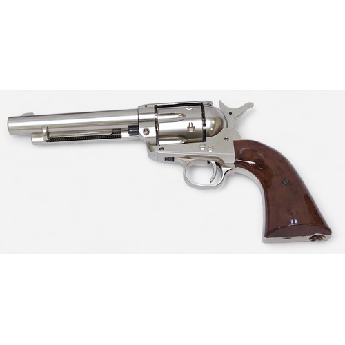 601 - A Colt SAA. 45 CO2 Revolver, with nickel finish and wood effect grip. Calibre .177 BB gun, in origin... 