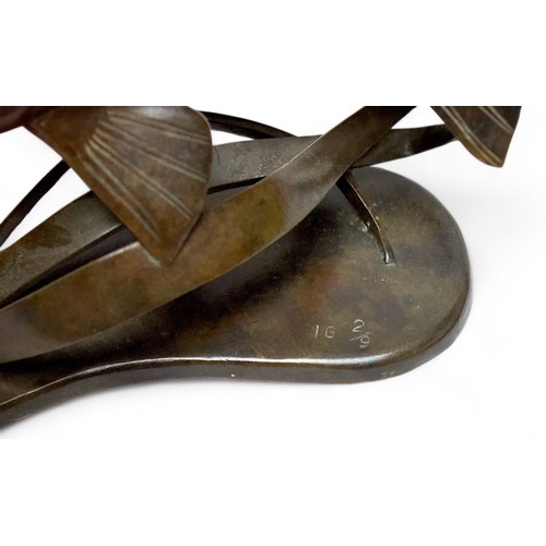 669 - Ian Greensitt (Contemporary), a bronze sculpture of a salmon or trout, raised on integral naturalist... 