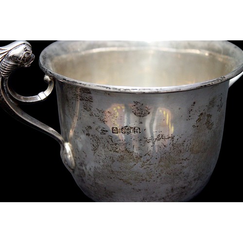 137 - A two-handled silver trophy cup by Alexander Clark & Co. Ltd, of plain design, with two handles mode... 