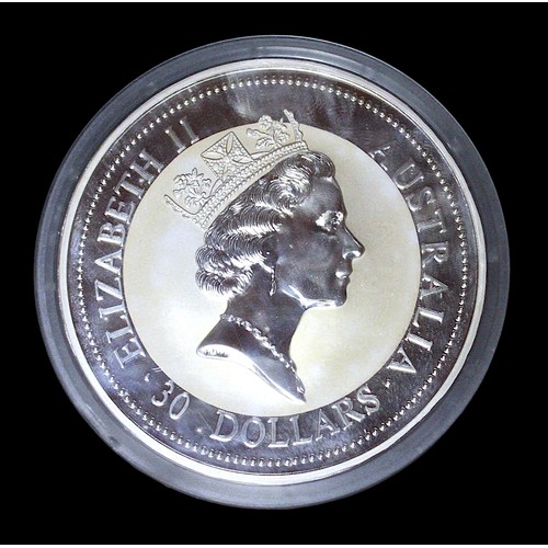 335 - A large .999 grade silver 1 kilo, The Australian Kookaburra, 30 Dollars proof struck coin, 1995, in ... 