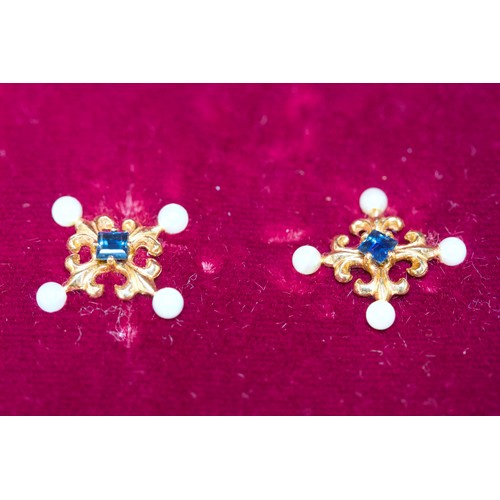 240 - A pair of 14k gold ‘The House of Igor Carl Faberge’, ‘The Midnight Sapphire Earrings’, each of quatr... 