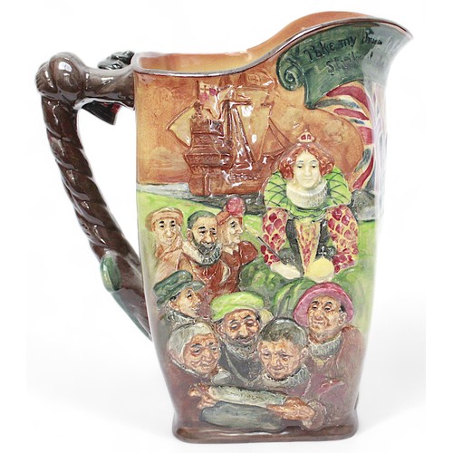 21 - A Royal Doulton large jug, ‘The Drake Jug’, Loving cup number 96/600, 27cm high.