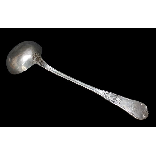 139 - A continental .800 grade silver ladle, with relief-cast floral decoration to handle, 34cm long, gros... 