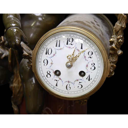 555 - A 19th Century Napoleon III French ormolu and marble mantle clock, with twin-train eight-day movemen... 