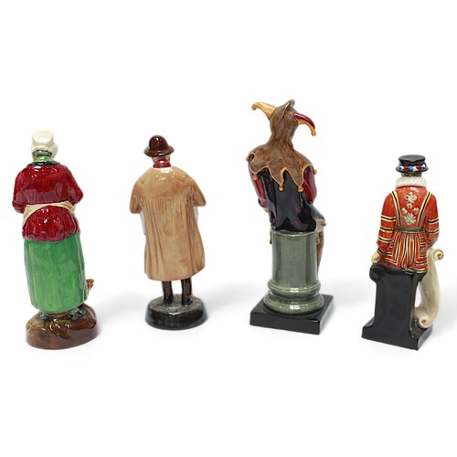 65 - Four Royal Doulton figures comprising ‘The Jester’, HN2016, 26cm high, ‘Lambing Time’, HN1890, ‘The ... 