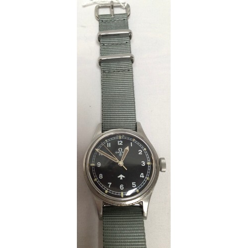 217 - A gents stainless steel Omega ‘Fat Arrow’ British RAF wristwatch, dated 1953, ref. 2777-1 SC, the bl... 