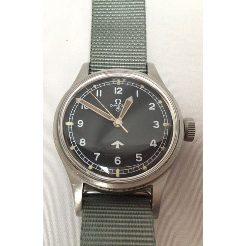 217 - A gents stainless steel Omega ‘Fat Arrow’ British RAF wristwatch, dated 1953, ref. 2777-1 SC, the bl... 