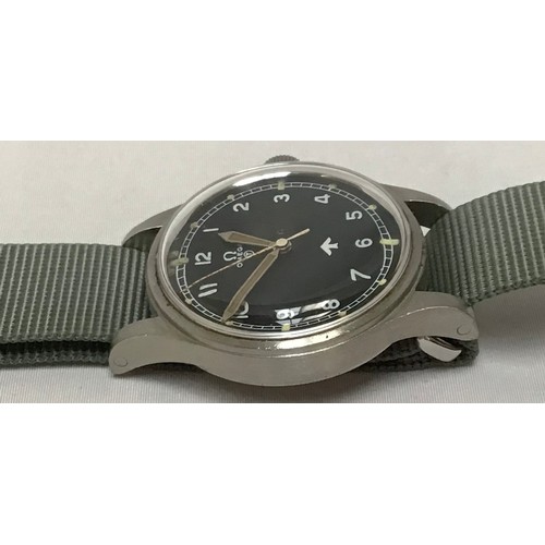 217 - A gents stainless steel Omega ‘Fat Arrow’ British RAF wristwatch, dated 1953, ref. 2777-1 SC, the bl... 