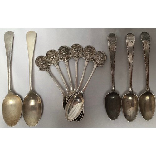 166 - Eleven various silver teaspoons, including three by Charles Horner, a set of six souvenir spoons for... 