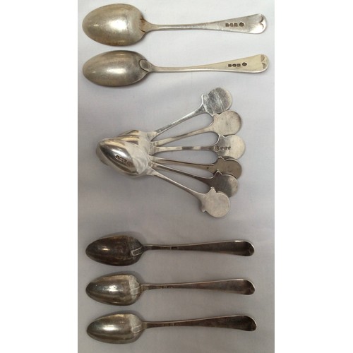 166 - Eleven various silver teaspoons, including three by Charles Horner, a set of six souvenir spoons for... 