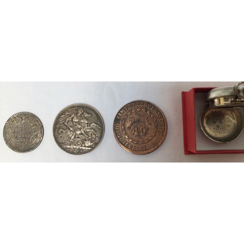 358 - Three various 19th Century coins, comprising 1892 Queen Victoria silver crown, 1862 Indian silver On... 