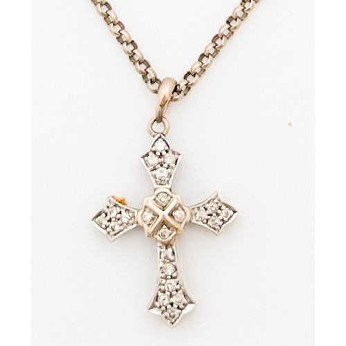 245 - A 9ct yellow gold small belcher link chain, together with a 9ct yellow diamond set cross, total diam... 