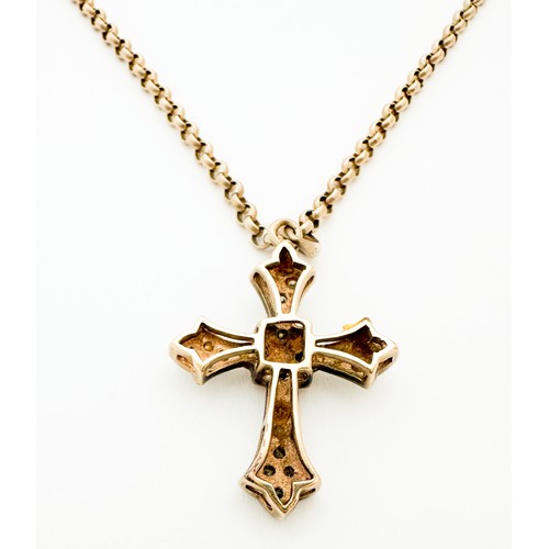 245 - A 9ct yellow gold small belcher link chain, together with a 9ct yellow diamond set cross, total diam... 