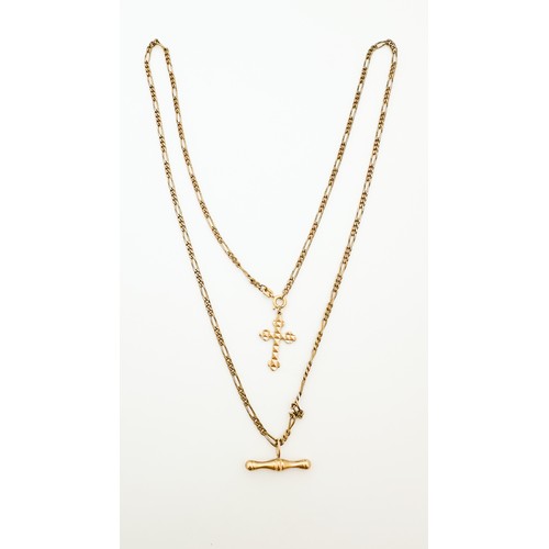 249 - A 9ct yellow gold Figaro-link chain, with a 9ct gold cross, total weight 11.3 grams.