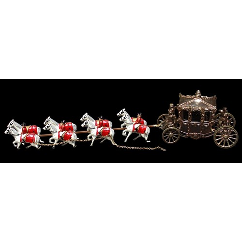 515 - A Lesney Queen Elizabeth II Coronation Coach, lead die-cast model with eight horses and lead riders,... 