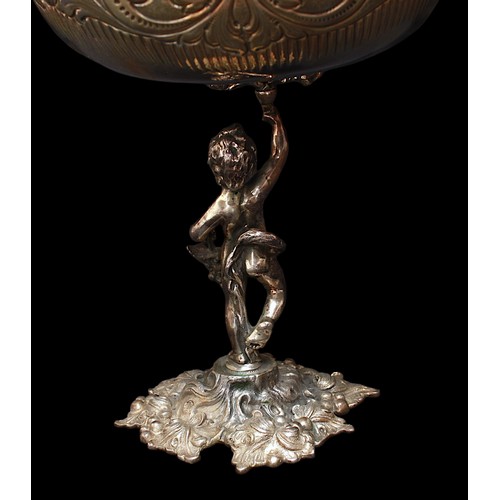 157 - A continental .800 grade silver compote, with relief moulded floral, shell and scrolled decoration t... 