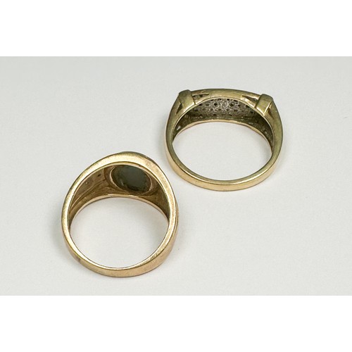 300 - Two 9ct yellow gold diamond set rings, one with oval cornelian stone set to the top, with 2 x small ... 