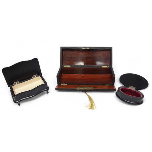 494 - A Napoleon III inlaid stained rosewood glove box, early 19th Century, of rectangular form, inlaid br... 