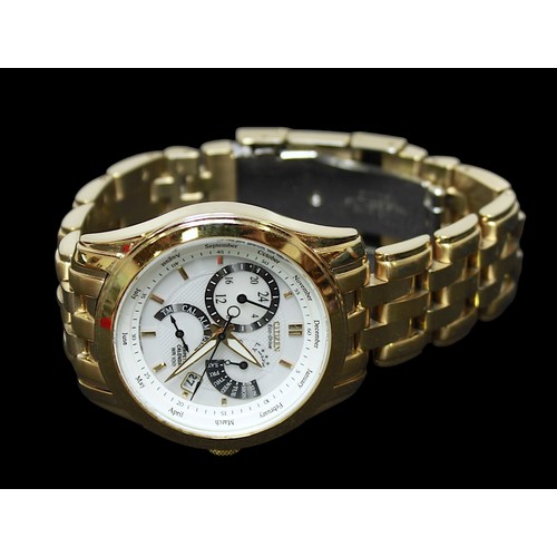 227 - A gents gold-plated Citizen Eco-Drive wristwatch, the white dial with applied gilt batons denoting h... 