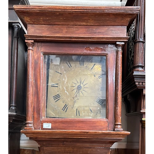 559 - Three longcase clocks for restoration or parts, including a single-hand 30-hour clock with 10.5-inch... 