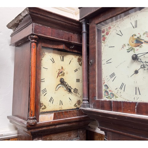 559 - Three longcase clocks for restoration or parts, including a single-hand 30-hour clock with 10.5-inch... 