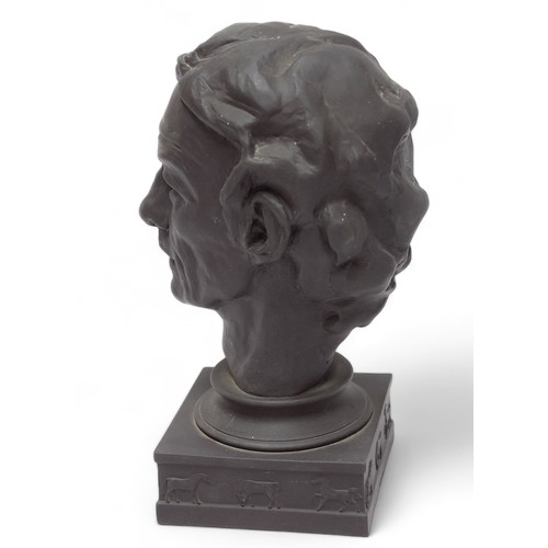 96 - A Wedgwood ‘The Lester Piggott Bust’ in black basalt pottery, raised on pedestal inscribed ‘Lester K... 