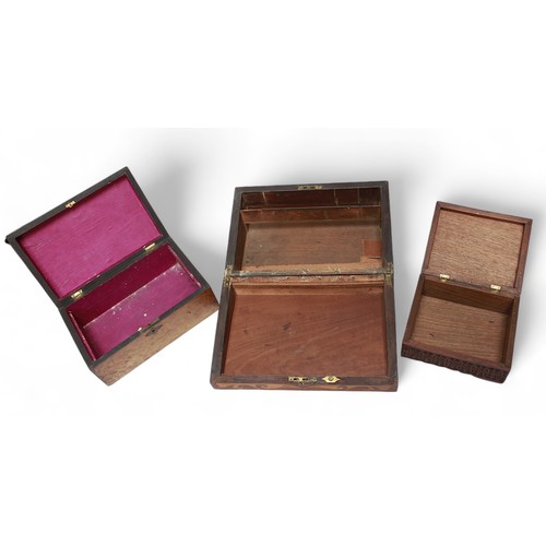 483 - Three various late 19th/early 20th Century wooden boxes, one converted from a writing slope with sha... 