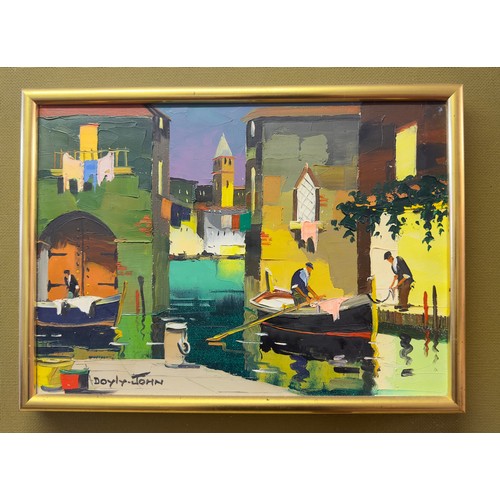 694 - Cecil Rochford Doyly-John (1906-1993), 'Venice, near the San Giorgio Bridge,' with gondolas and gond... 