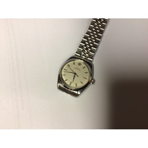 221 - A gents stainless steel Rolex Oyster Perpetual Air-King, model no. 5500/0, C.1957, the silvered dial... 