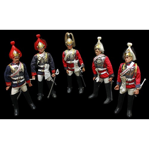 A group of five Palitoy Action Man flock hair British Army Household ...