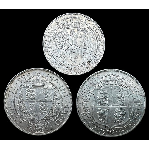 608 - Victoria Half-Crown, 1895, Old Head, EF, 14.15g, together with a Victoria One Florin, 1895, Old Head... 