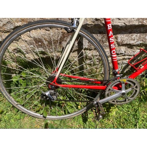 231 - A Basso road bike, red and white frame, 6 speed double chain ring gears, Shimano 105 Brakes and Turb... 