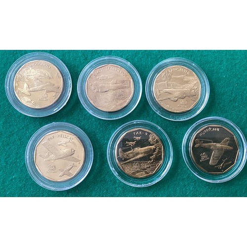 882 - Six $10 dollar coins, in capsules, minted in 1991 for the Marshall Islands from its World War Two fi... 